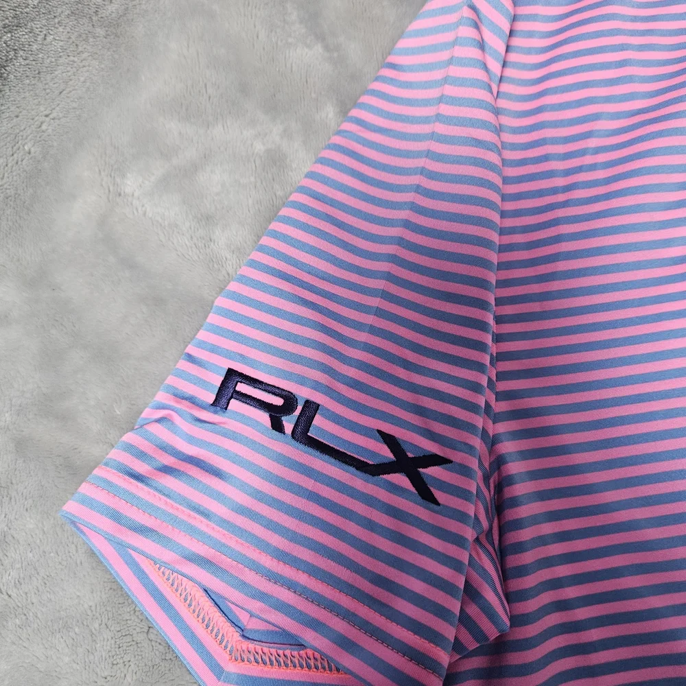 RLX Ralph Lauren Performance Golf Polo Pink Blue Striped M - Customized